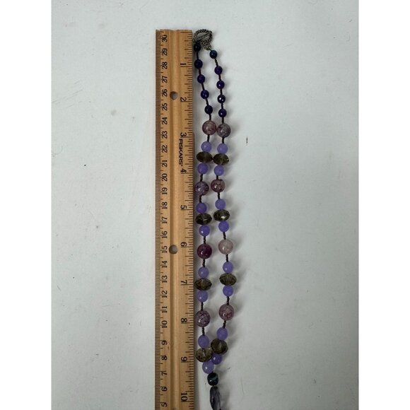 Dyed Agate Pendant Necklace With Beads & Large Purple Stone 13" Long Unique Boho - Picture 9 of 15